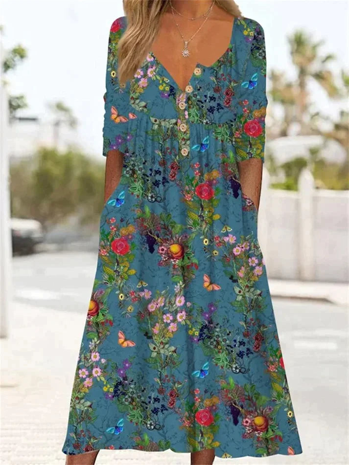 Lea | Maxikleid mit Falten und Blumenmuster