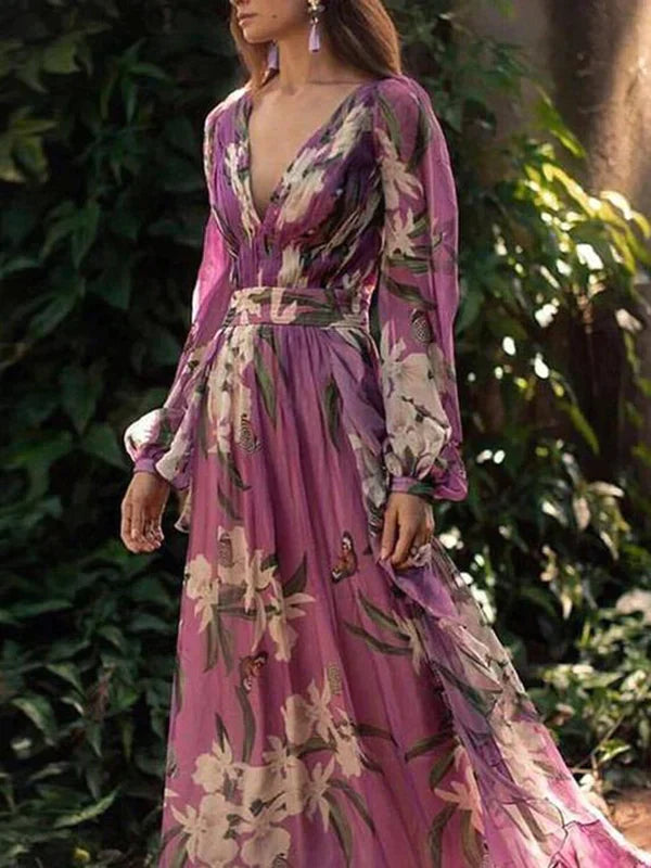 Kleid mit Blumenmuster in Maxi-Länge