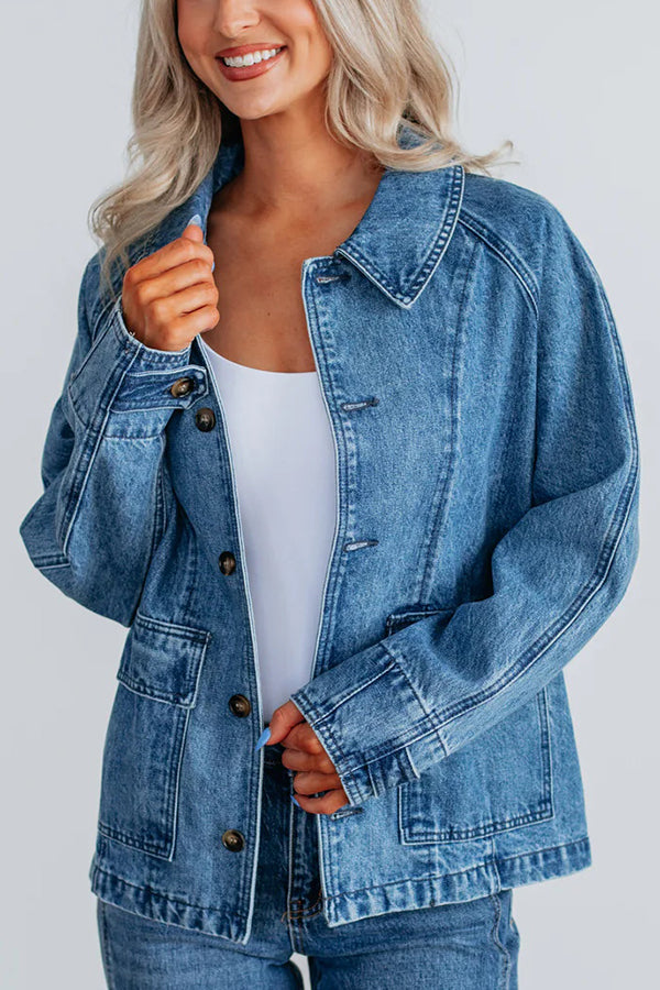 Legere einreihige Jeansjacke mit Taschen
