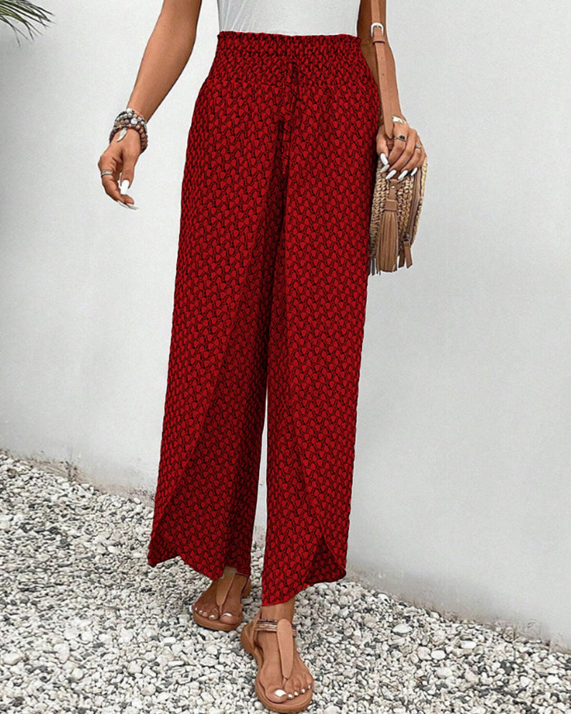Damenhose mit geometrischem Muster und fließendem weitem Bein