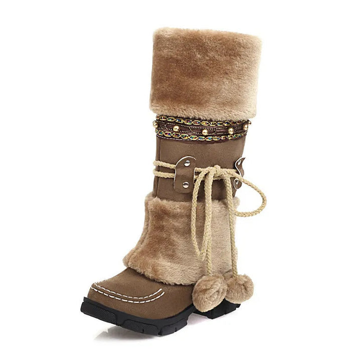 Boho Chic Kunstleder Kniehohe Winterstiefel