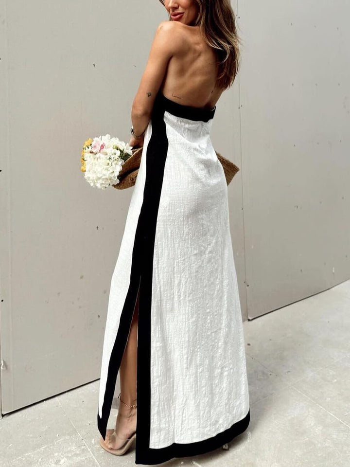 Maxikleid mit Neckholder, Farbblock und Schlitz