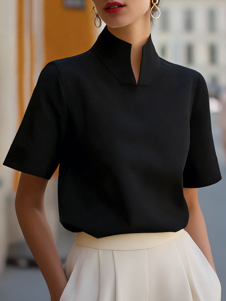 Damen Stehkragen Minimalistische Strukturierte Bluse