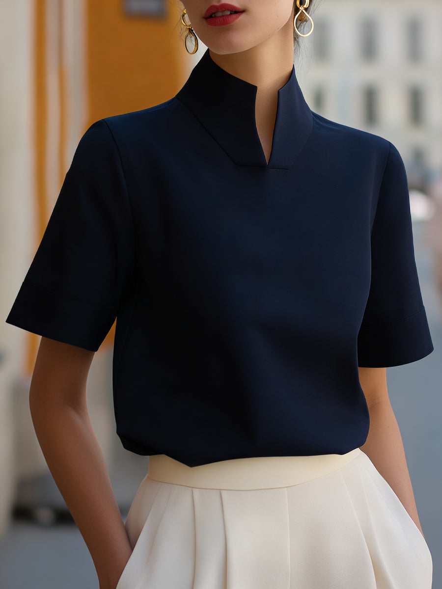 Damen Stehkragen Minimalistische Strukturierte Bluse