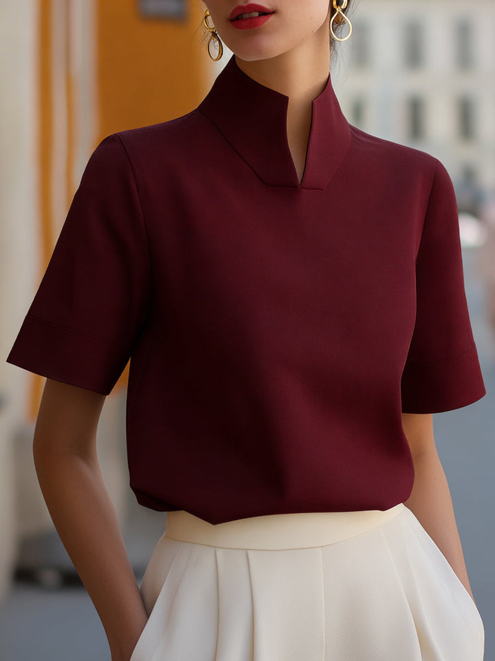 Damen Stehkragen Minimalistische Strukturierte Bluse