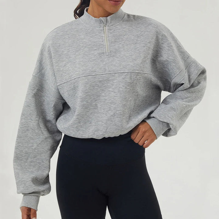 Übergroßes Sweatshirt aus Baumwollmischung mit halbem Reißverschluss für Damen