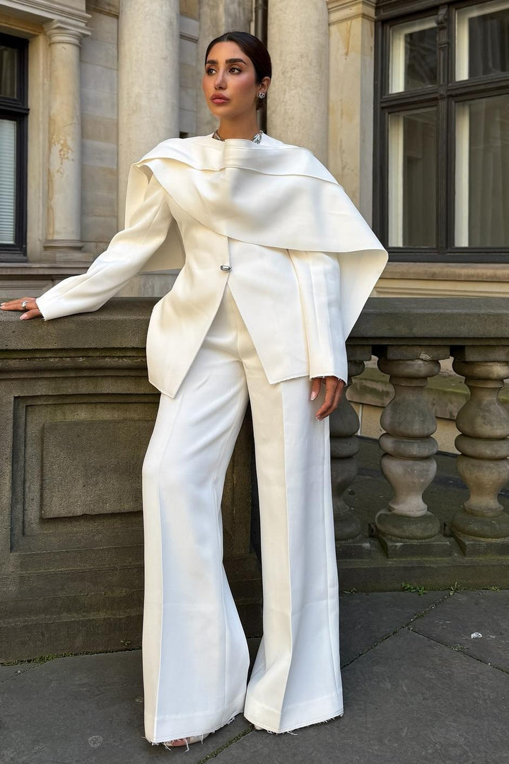 Schickes Cape-Blazer- und Hose mit weitem Bein-Set