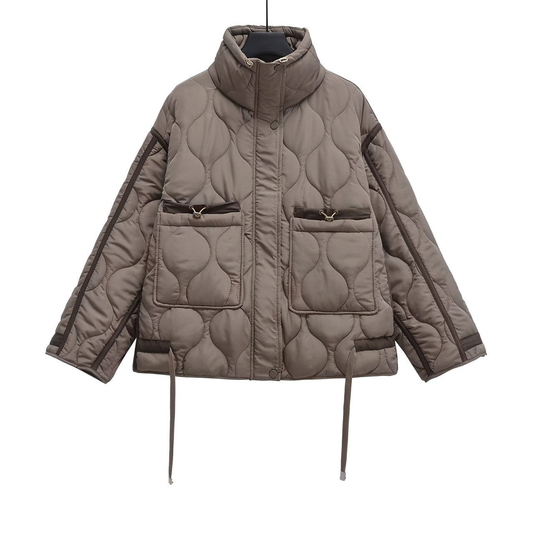 Damen-Baumwolljacke in Hüftlänge mit Stehkragen und Kordelzug