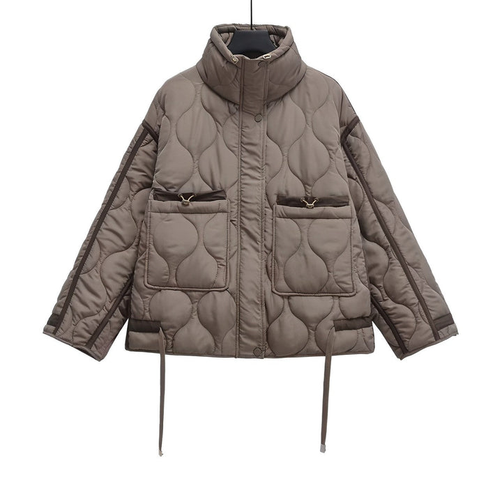 Damen-Baumwolljacke in Hüftlänge mit Stehkragen und Kordelzug