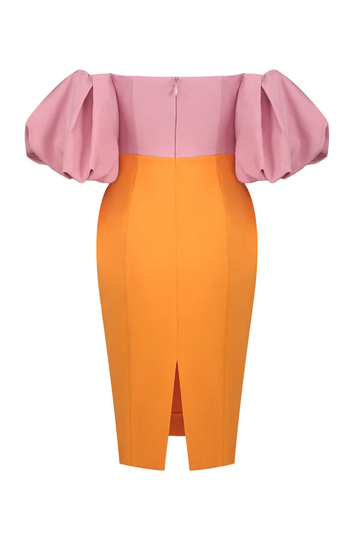 Midikleid mit Farbblock und Puffärmeln