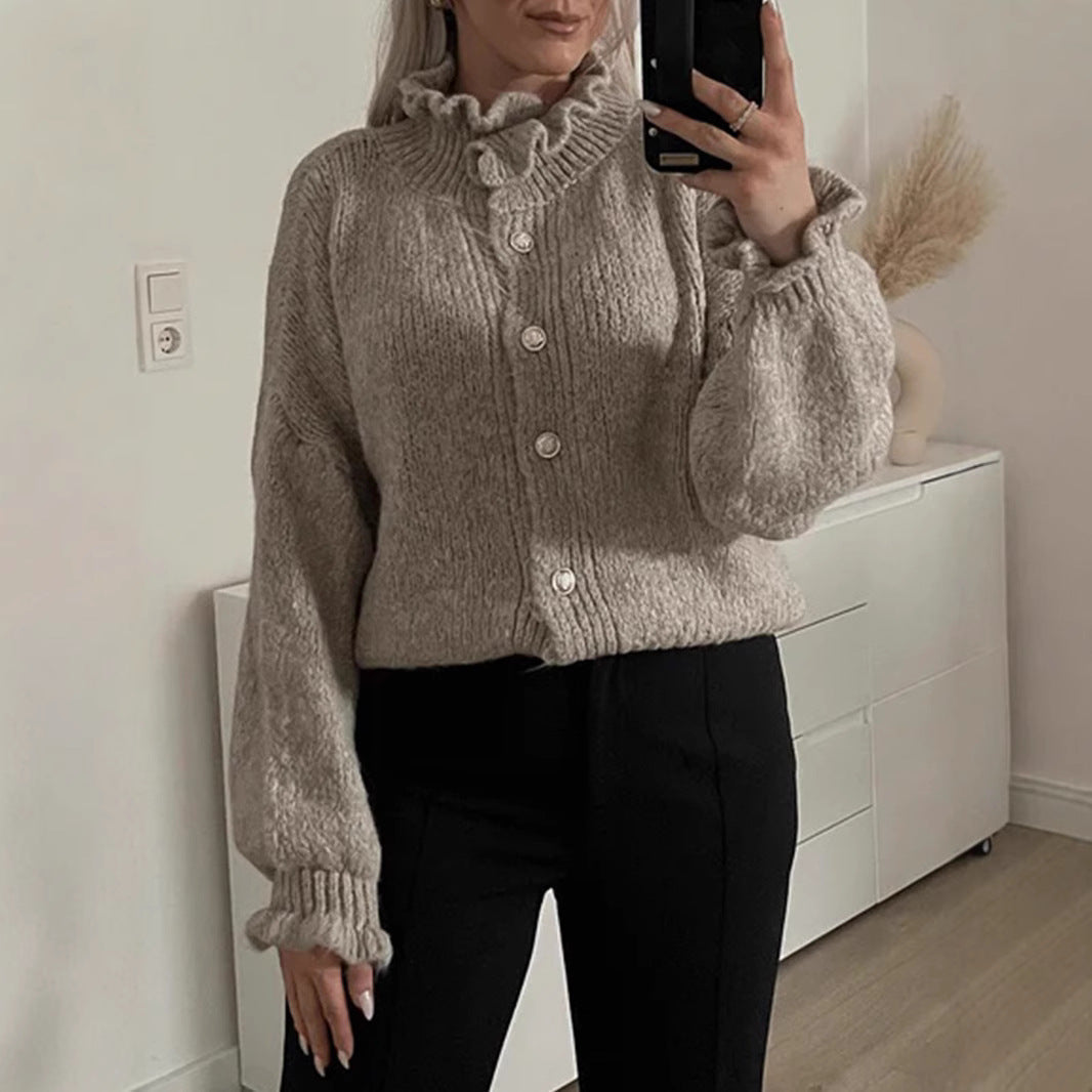 Schicker Damen-Strickjacke mit Knöpfen und stylischem Kragen