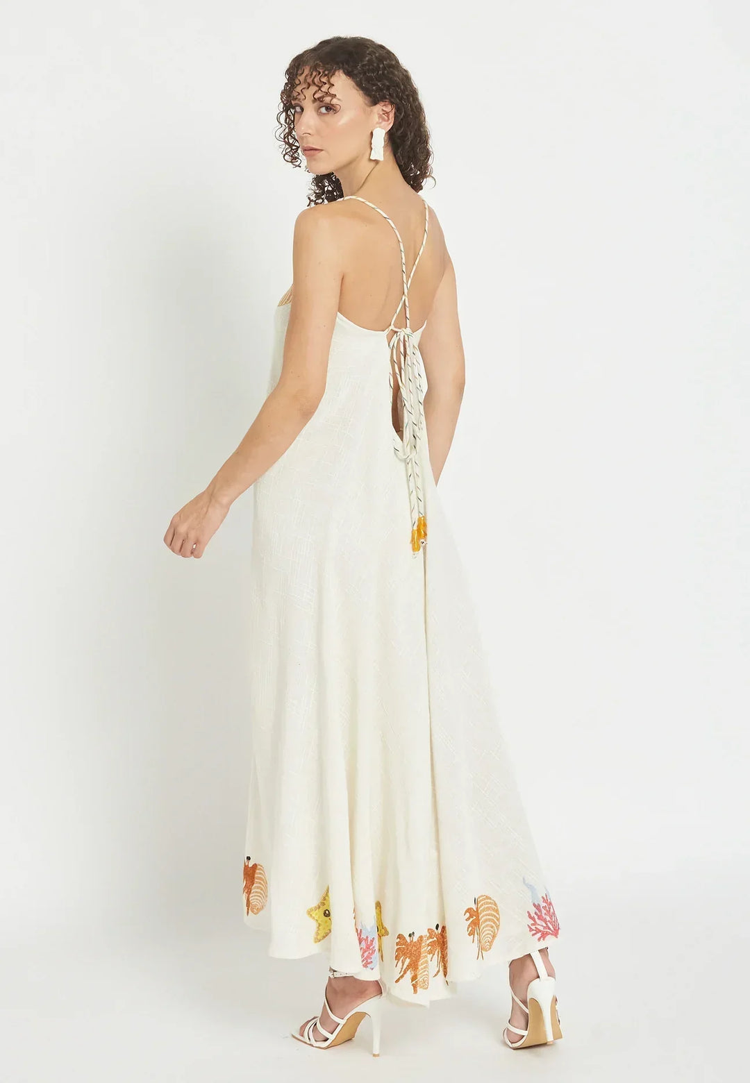 Damen Maxikleid mit maritimer Stickerei für Urlaub, Strand und Freizeit