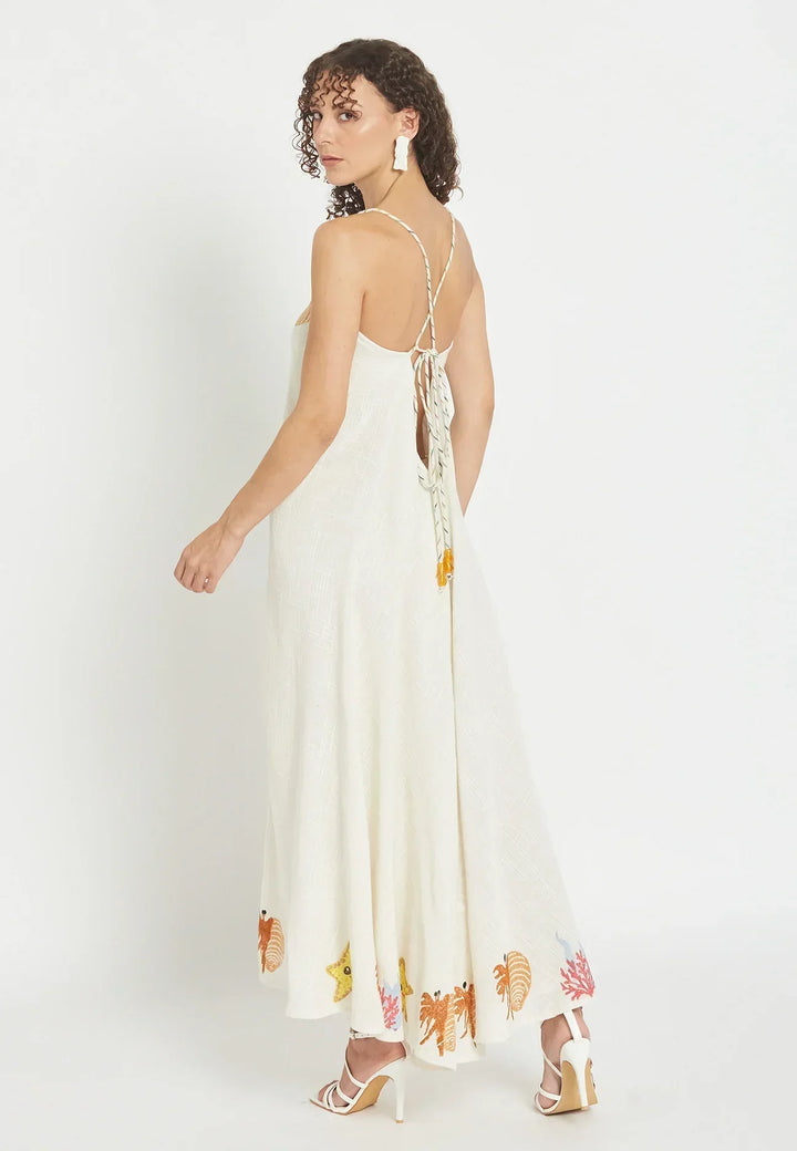Damen Maxikleid mit maritimer Stickerei für Urlaub, Strand und Freizeit