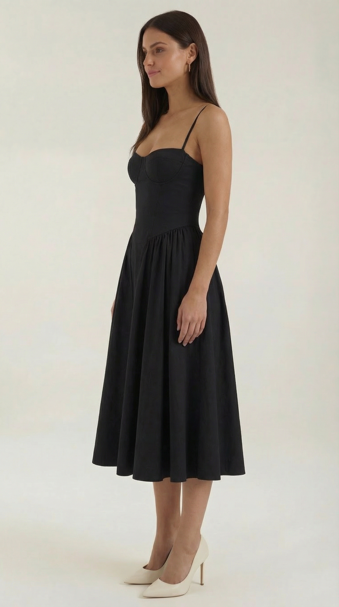 Damen Blumenmieder Midikleid mit Herzausschnitt