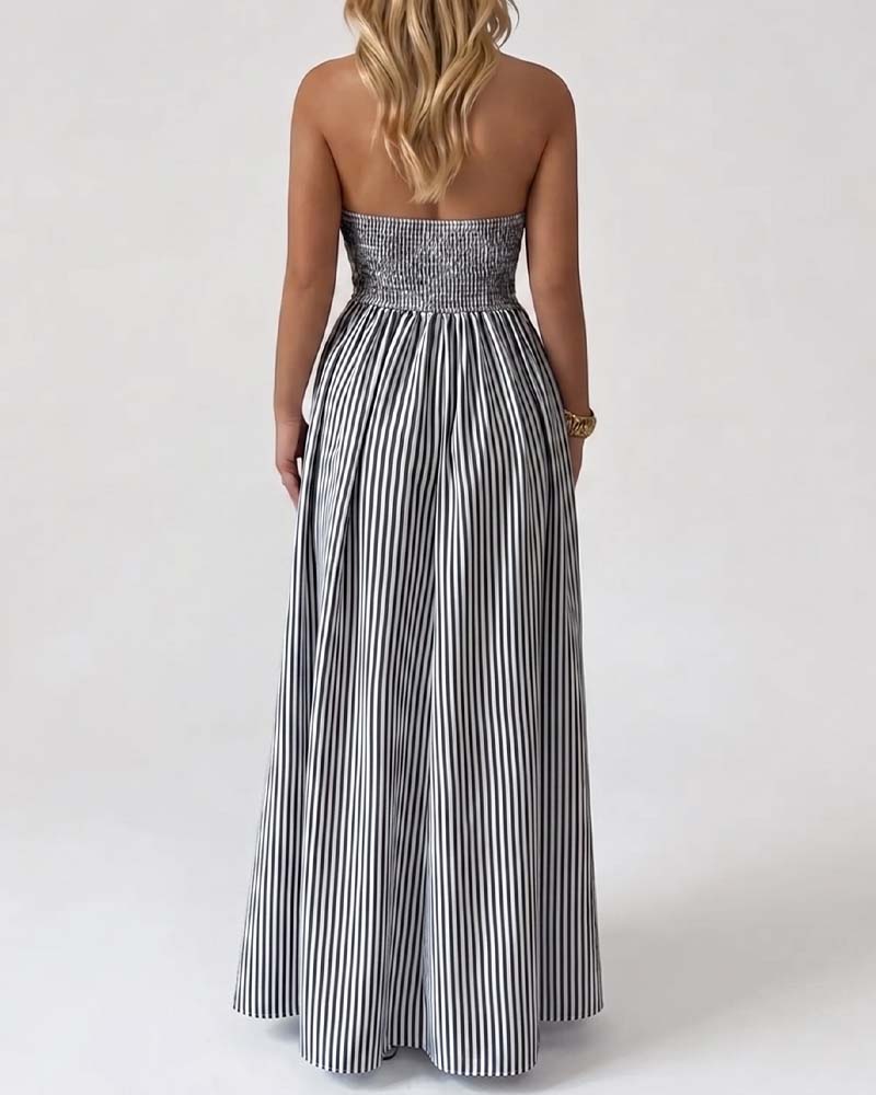 Gestreiftes Maxikleid für Damen mit leichter Silhouette und langen Linien