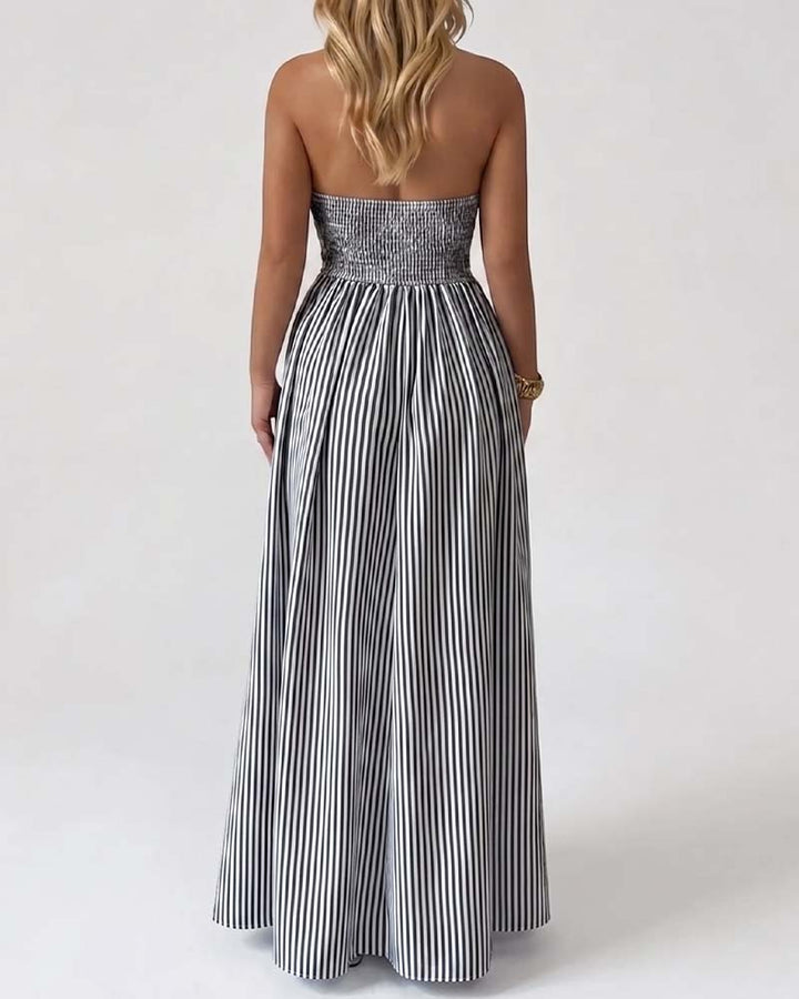 Gestreiftes Maxikleid für Damen mit leichter Silhouette und langen Linien