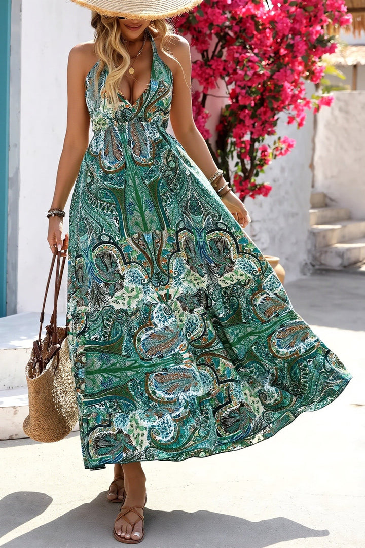 Damen Maxikleid Mit Paisley Print Und Halterneck
