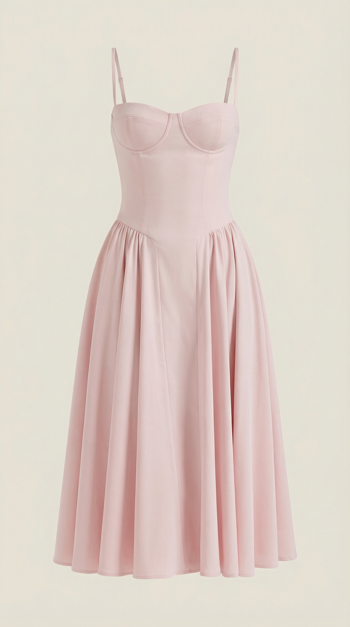 Damen Blumenmieder Midikleid mit Herzausschnitt