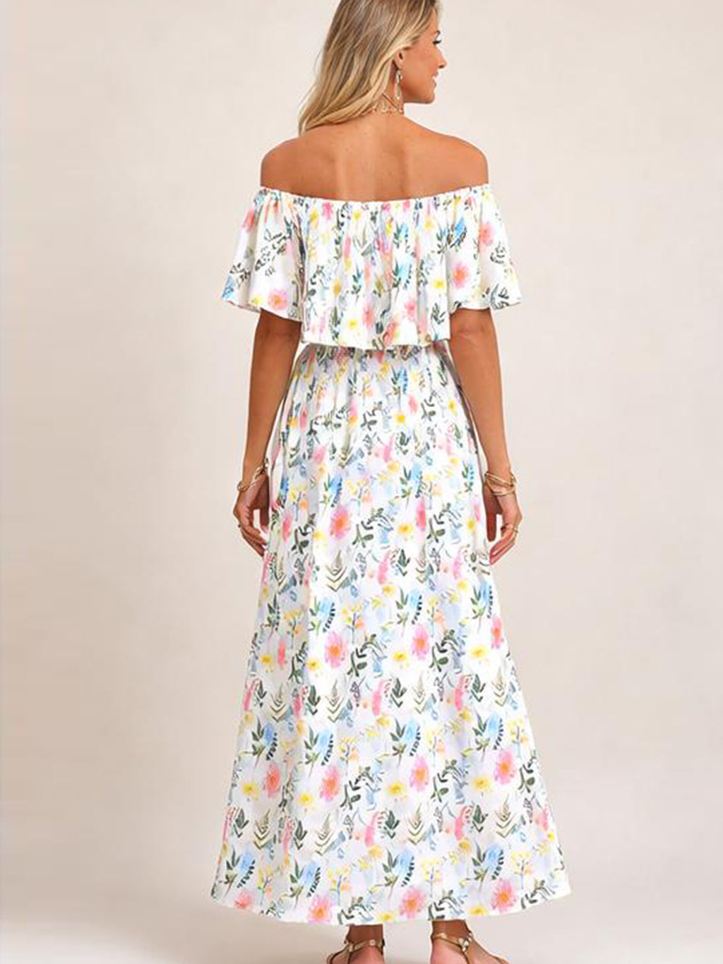 Damen Blumen-Etuikleid mit Carmen-Ausschnitt für den Sommer