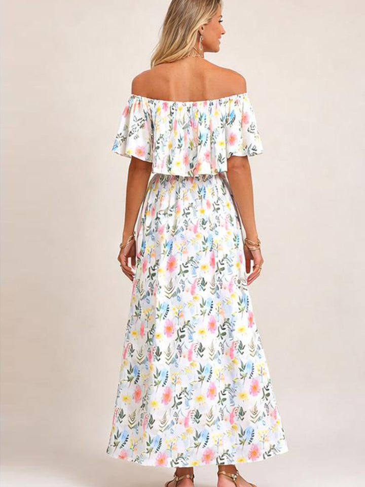 Damen Blumen-Etuikleid mit Carmen-Ausschnitt für den Sommer