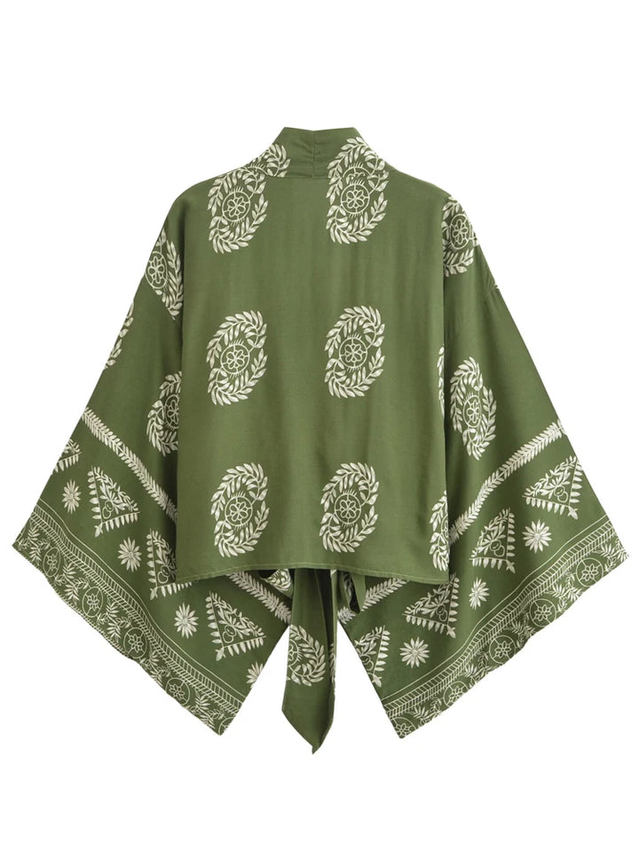 Boho Blumendruck Baumwolle Viskose Kimono Kurzer Bademantel Damen Strandüberwurf