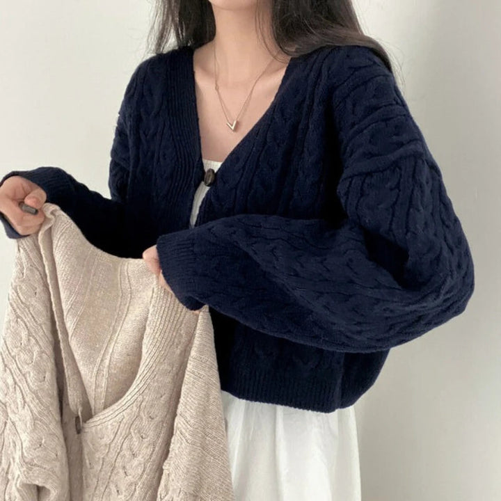 Damen V-Ausschnitt Kabelstrickpullover mit lockerem Sitz