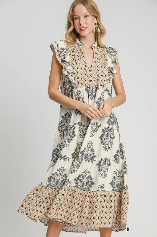 Maxikleid mit Blumenmuster und Rüschenärmeln für Damen