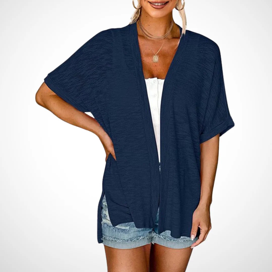 Stilvoller Kurzarm-Strickcardigan mit offenem Schnittdesign