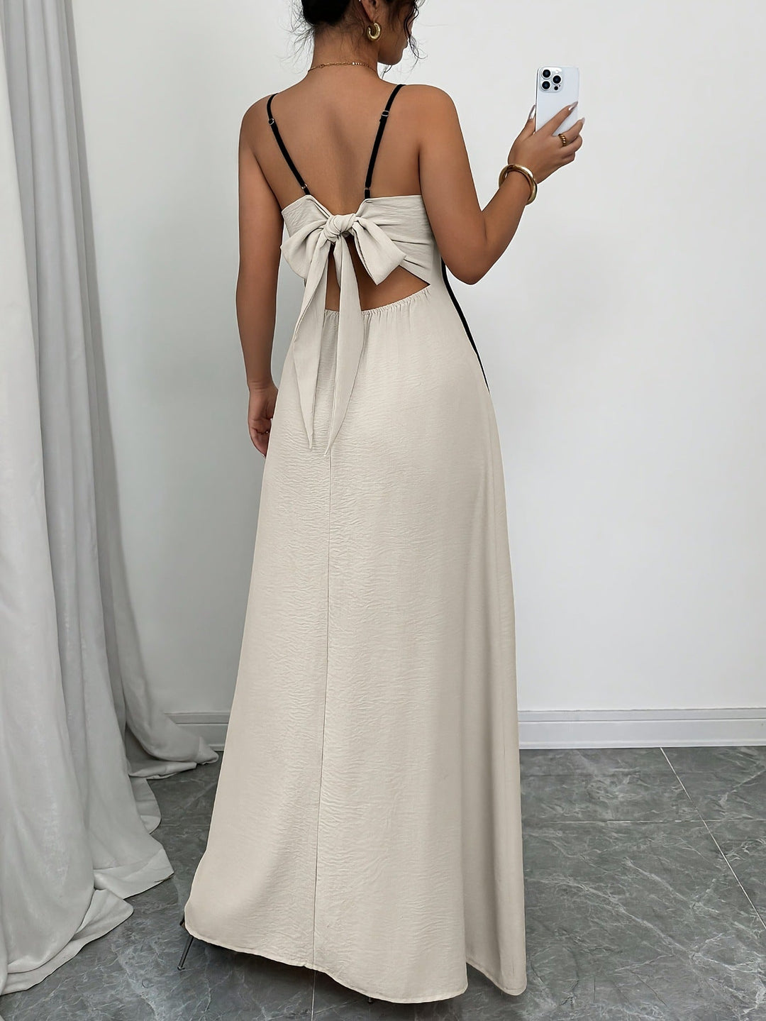 Viskose A-Linien Ärmelloses Midikleid Beige