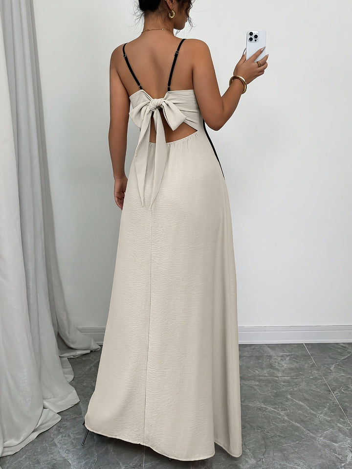 Viskose A-Linien Ärmelloses Midikleid Beige