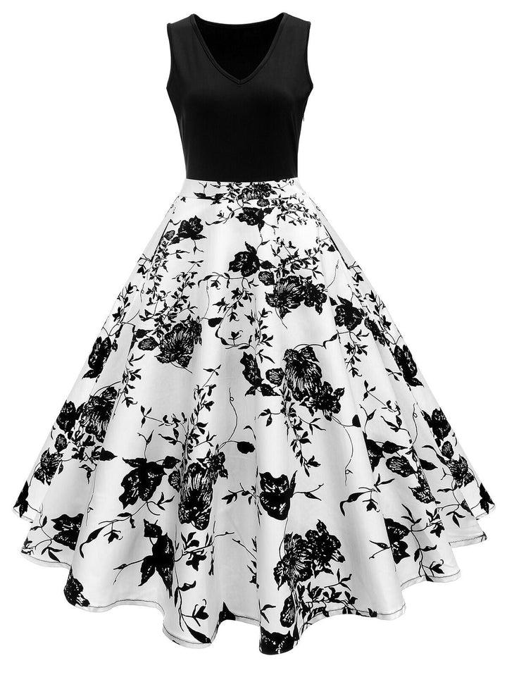 Vintage 1950er Jahre Blumen Trapez Cocktail Pin-up Kleid