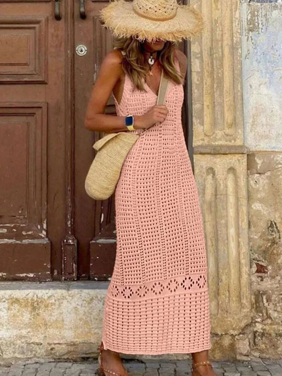 Häkel-Spitzen-Tunika mit V-Ausschnitt Strandkleid Damen