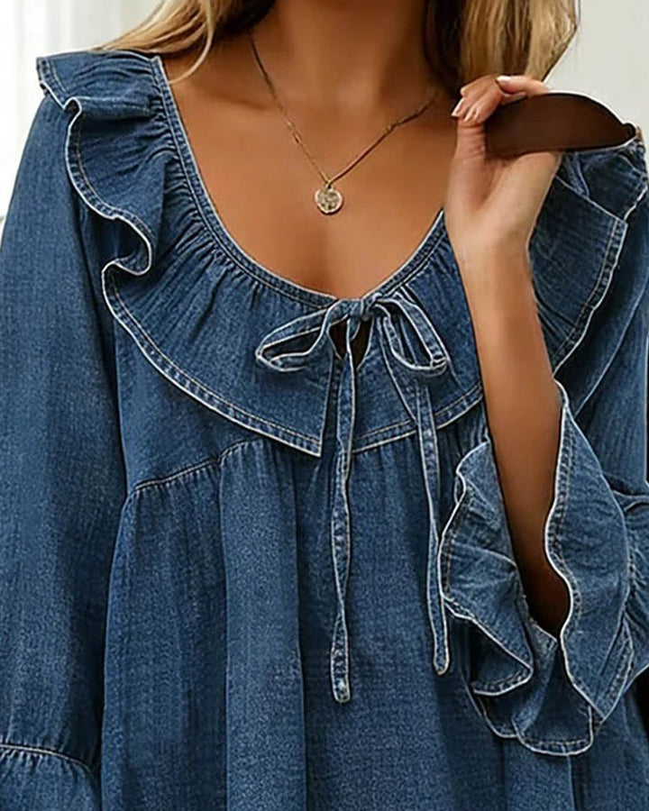 Rüschen-Detail Luftige Bluse Blau