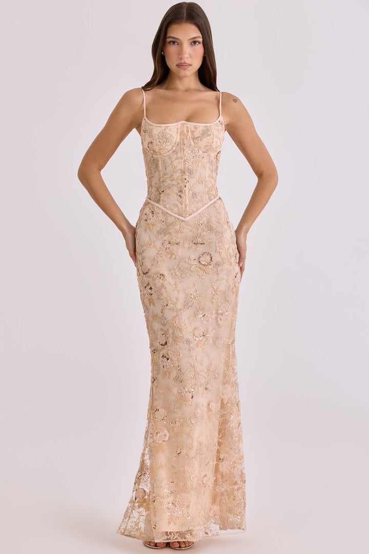 Ärmelloses Damen-Maxi-Kleid mit V-Ausschnitt
