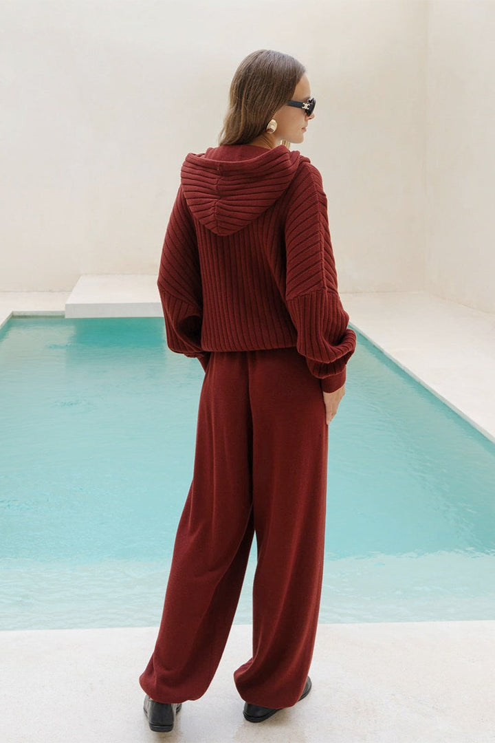 Rippstrick-Sweater mit Reißverschluss und Kapuze für Damen