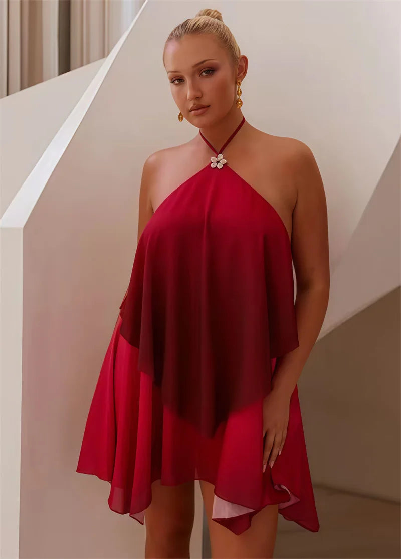 Schickes rosa Gradient Rüsch Mini Kleid