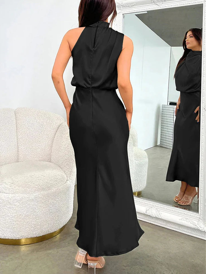 Damen Satin Asymmetrisch Geschnittenes Midi-Kleid