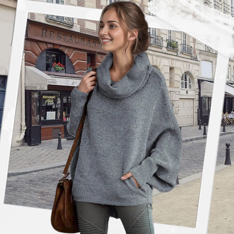 Gemütlicher Batwing-Pullover mit Wasserfallausschnitt und Taschen