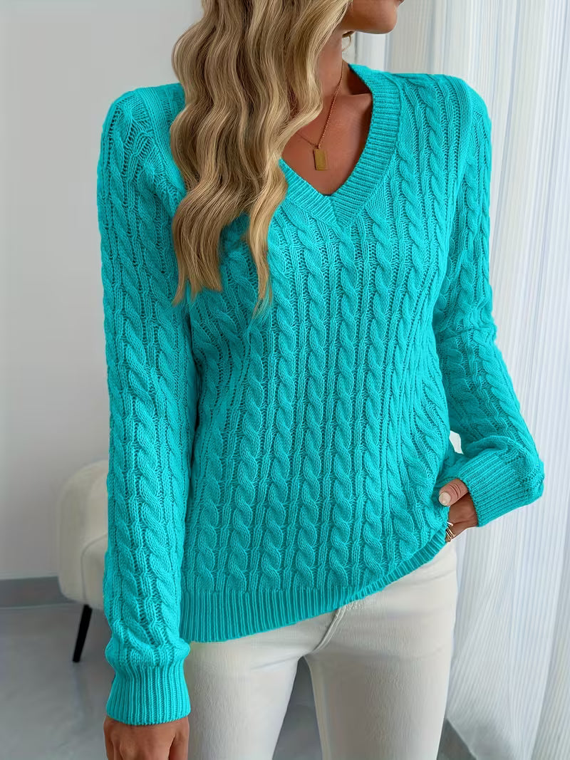 Langarmpullover für Damen mit markantem Zopfmuster