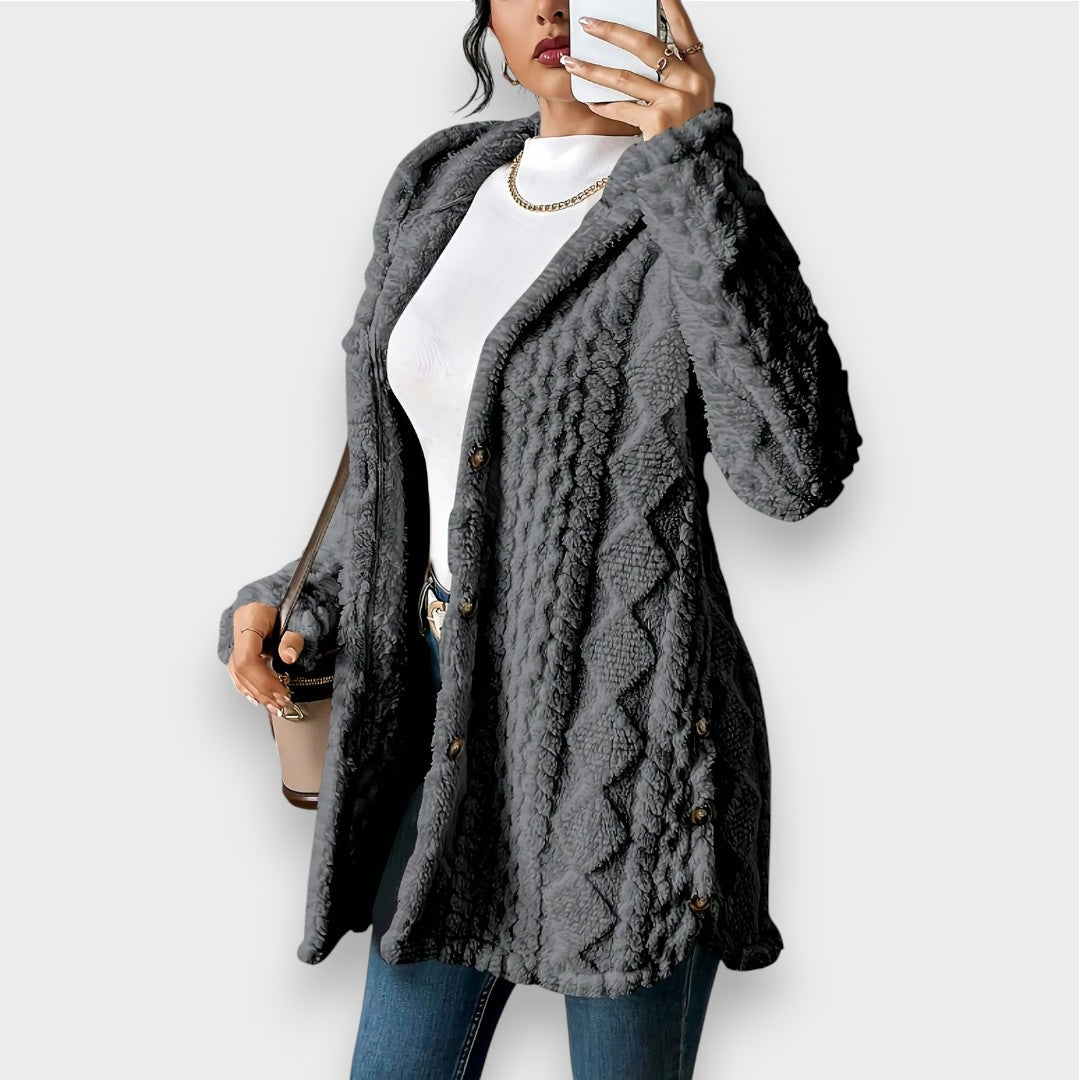 Gemütlicher Plüsch-Kapuzencardigan-Pullover
