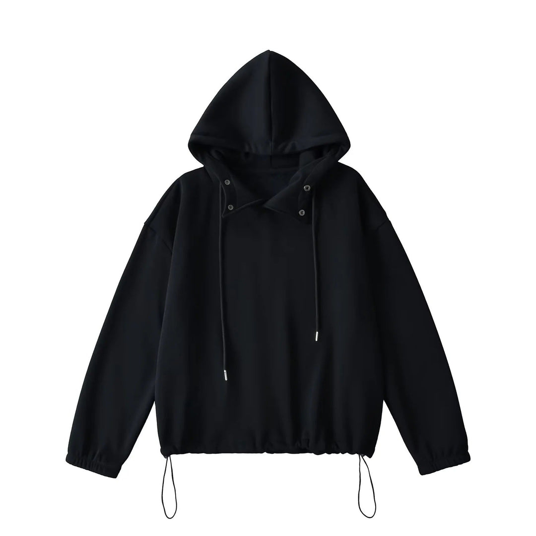 Halblanger Hoodie mit Knopfdetail und losem Kragen