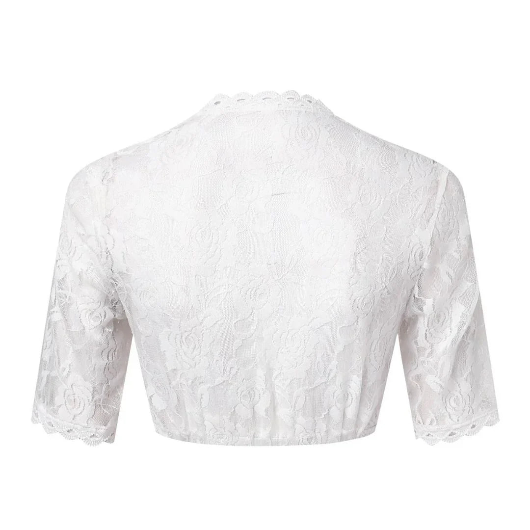 Crop-Top-Dirndlbluse mit V-Ausschnitt, passend zu traditioneller Trachtenmode