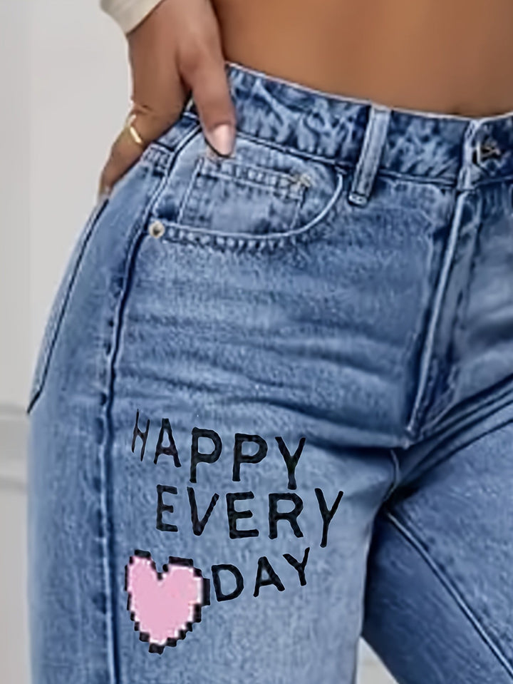 Kräftige Grafik High-Waist Weite Denim-Jeans