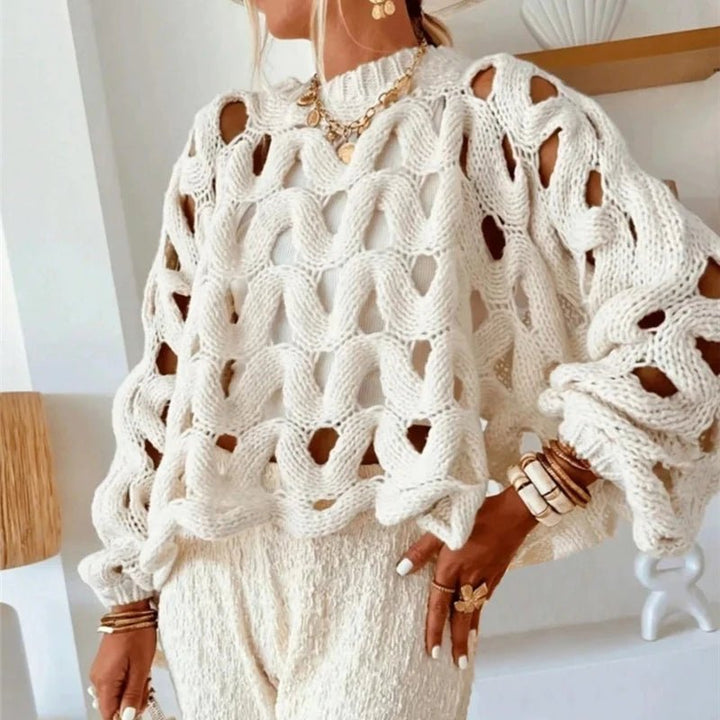 Damen Langarm Häkelstrickpullover Oberteil