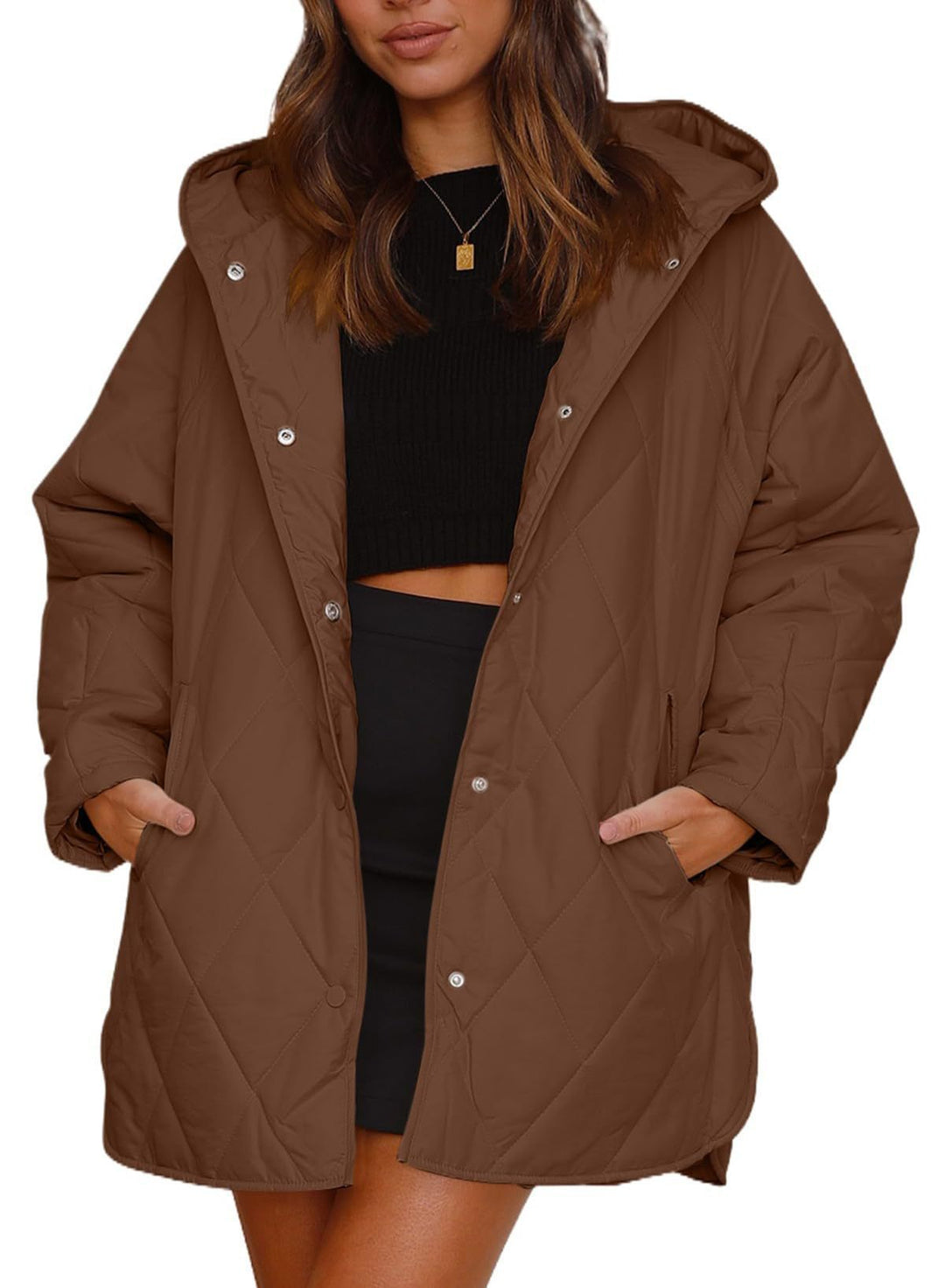 Damen Steppjacke Mit Kapuze Im Rautenmuster