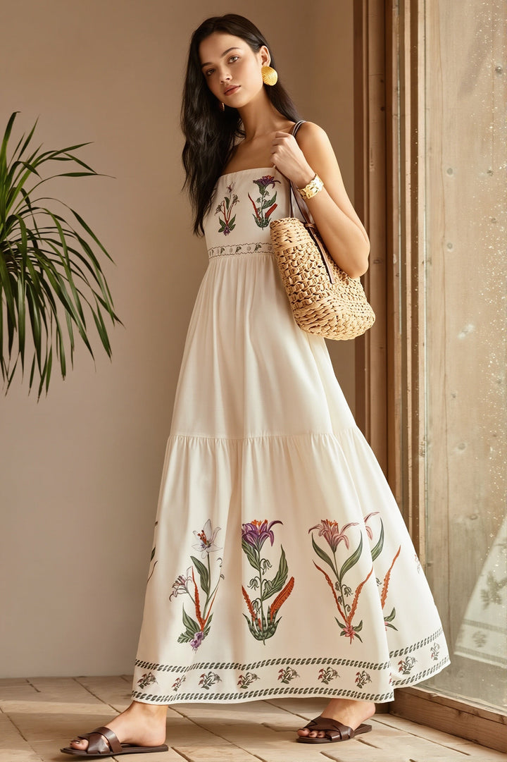 Rückansicht des Damen Maxikleids mit Blumenprint im Boho-Stil