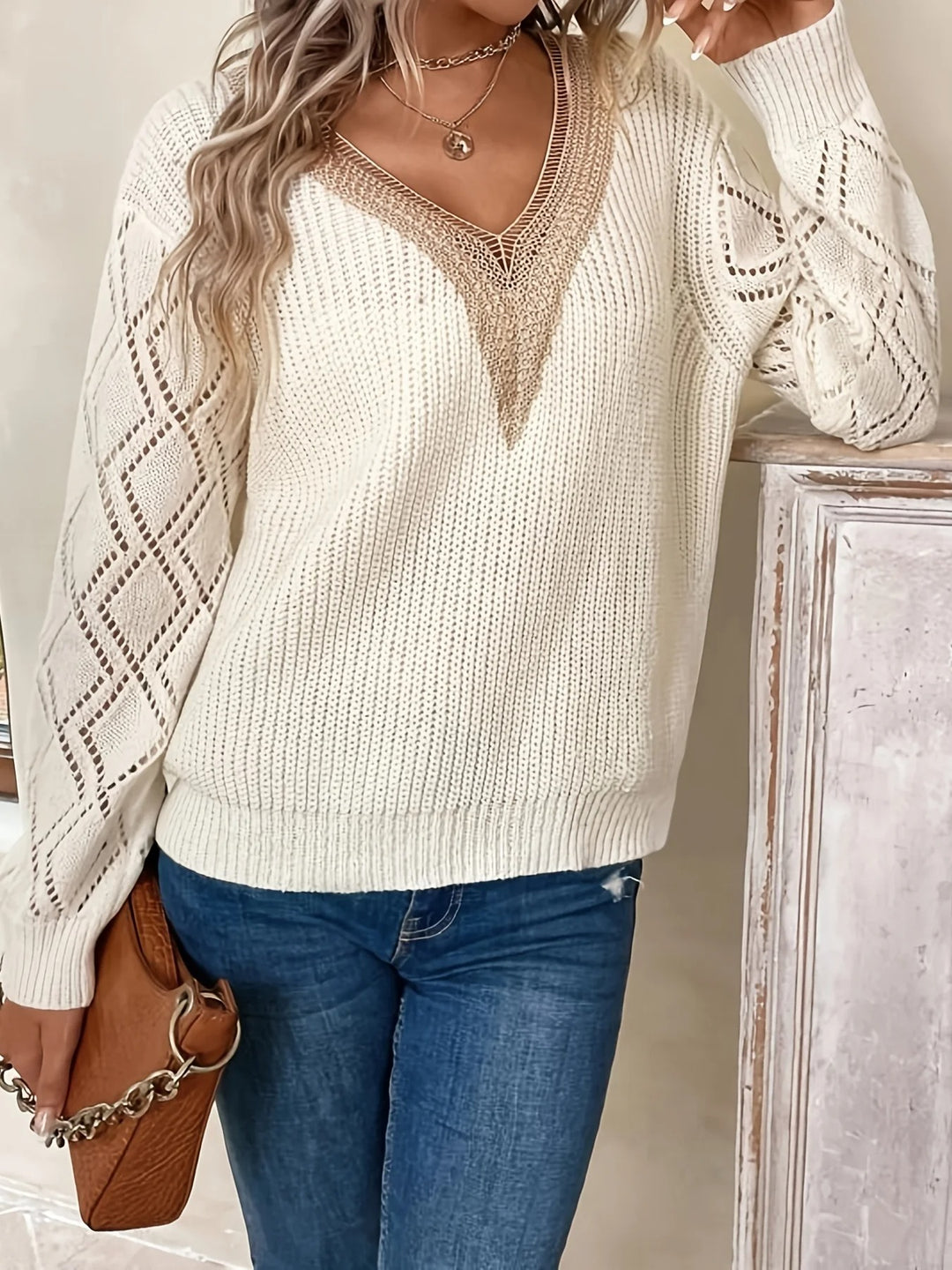 Dagmar® | Strickpullover mit Spitze und Ballonärmeln