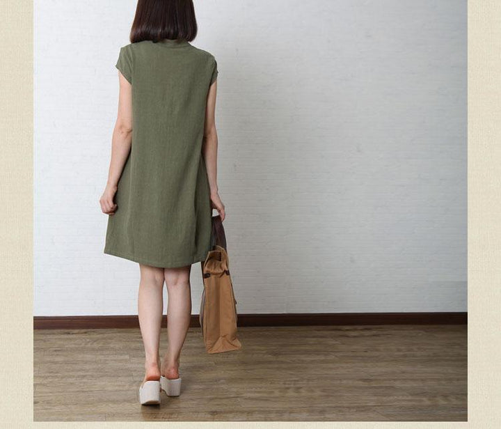 Sommerkleid aus Baumwoll-Leinen in Teefarben Grün
