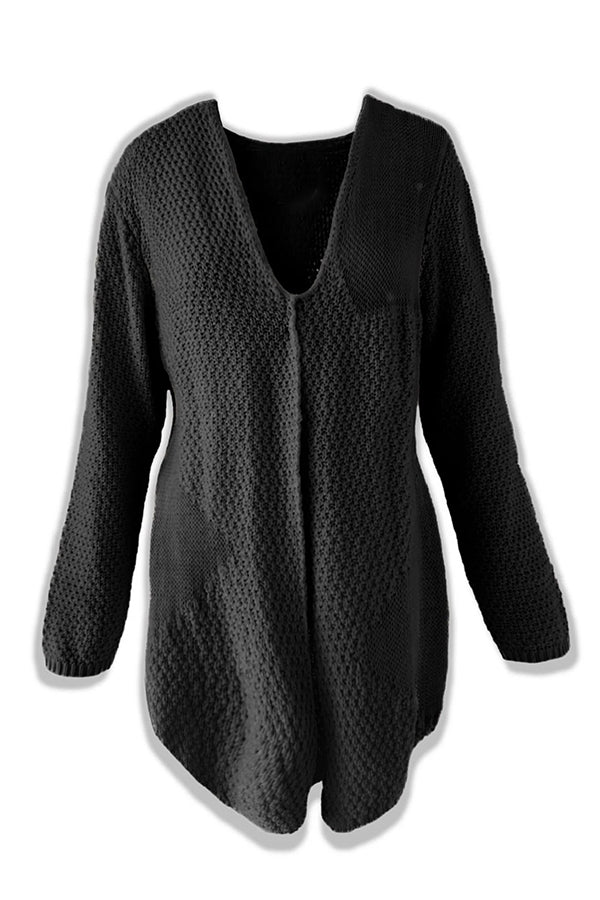 Gemütliche Strick-Mid-Length-Strickjacke mit langen Ärmeln
