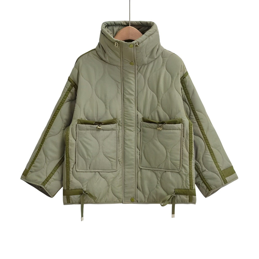 Damen-Baumwolljacke in Hüftlänge mit Stehkragen und Kordelzug